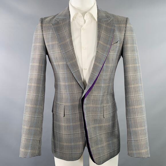 GIVENCHY Size 38 Grey Black Purple Plaid Contrast Trim Wool Blend Sport Coat - Picture 1 of 9